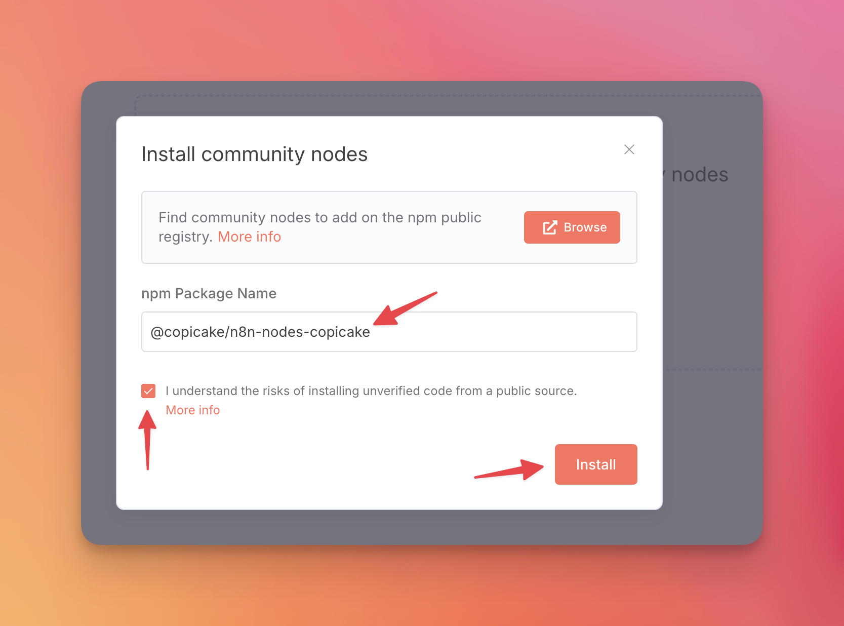 Install Copicake n8n node